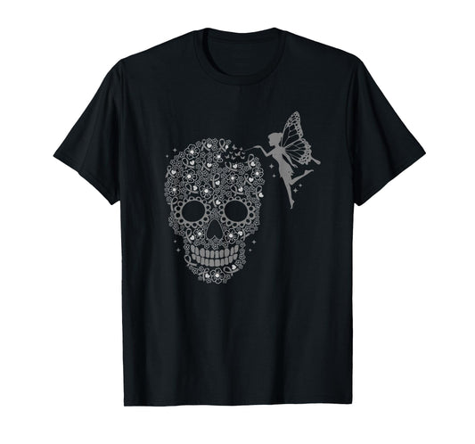 Brain Cancer Halloween Skull Fairy Grey Ribbon Awareness T-Shirt
