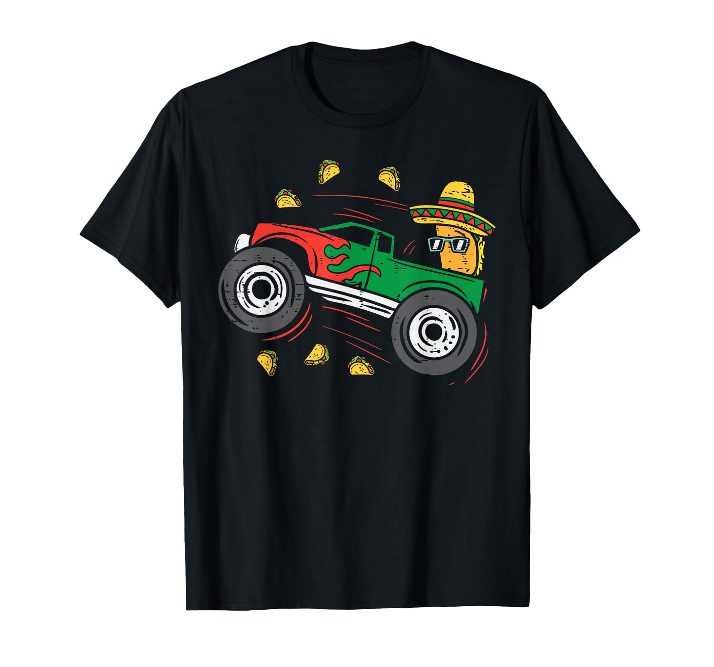 Tacos Riding Mexican Monster Truck Cinco De Mayo Kids Boys T-Shirt