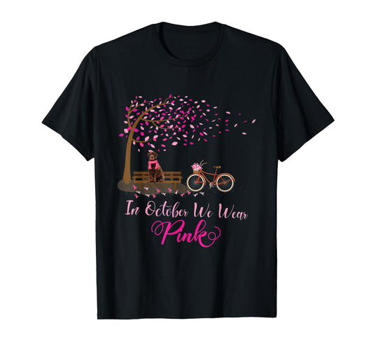 In October We Wear Pink Labrador Fall Leaves Breast Cancer T-Shirt