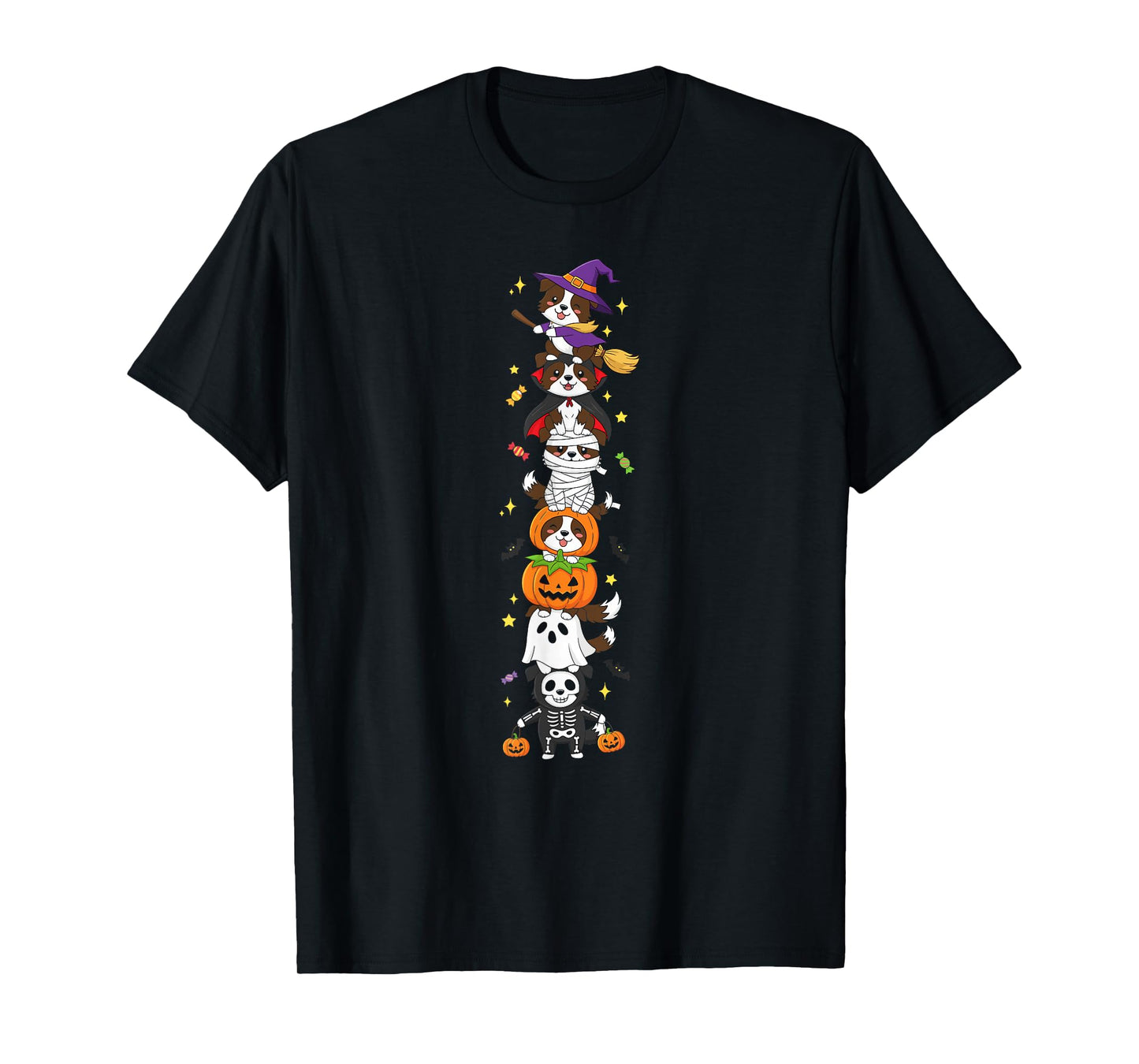Border Collie Witch Vampire Ghost Halloween Kids Mens Womens T-Shirt