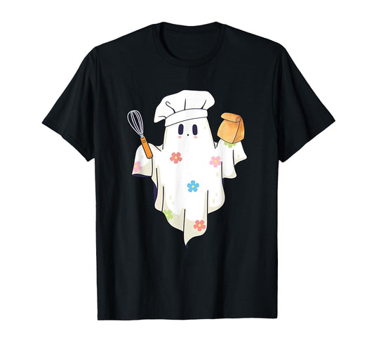 Cute Little Ghost Chef Funny Lunch Lady Cafeteria Costume T-Shirt