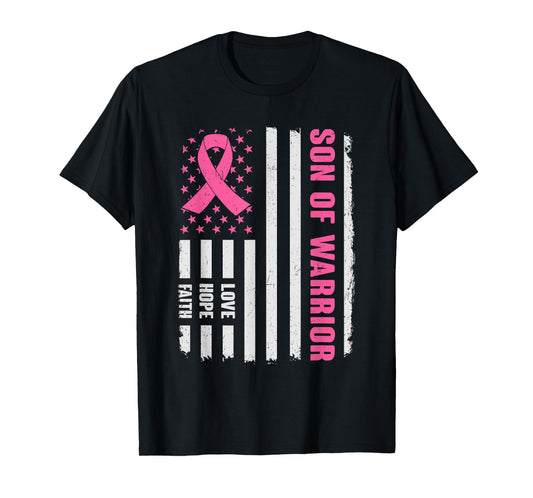 Son Of Warrior American Flag Breast Cancer Awareness T-Shirt