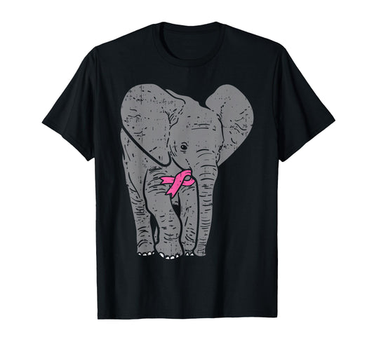 Elephant Pink Ribbon Breast Cancer Awareness Support Gift T-Shirt