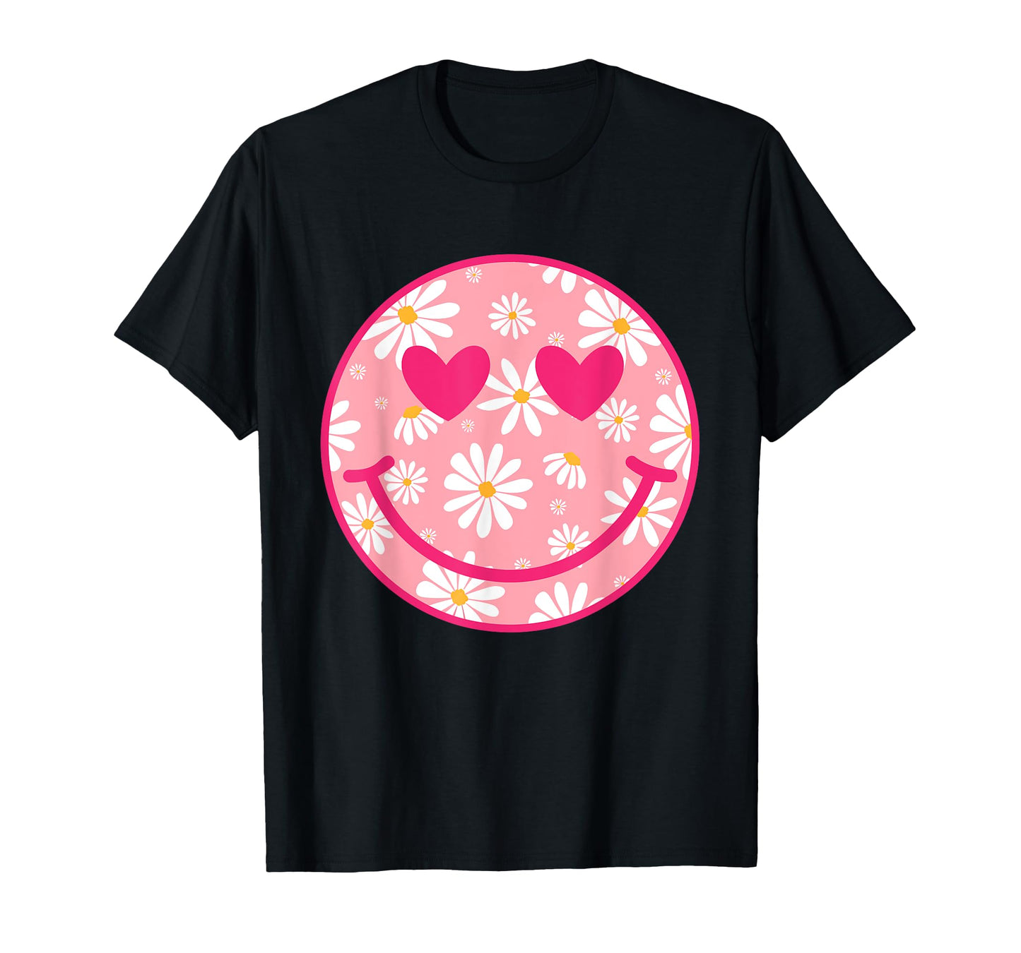 Retro Pink Happy Face Checkered Pattern Smile Face Trendy T-Shirt