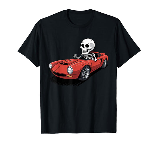 Creepy Skeleton Driving Sport Car Funny Halloween Costume T-Shirt