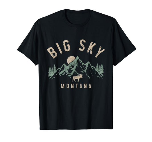 Big Sky Montana Vintage Mountains Moose Nature Lover T-Shirt