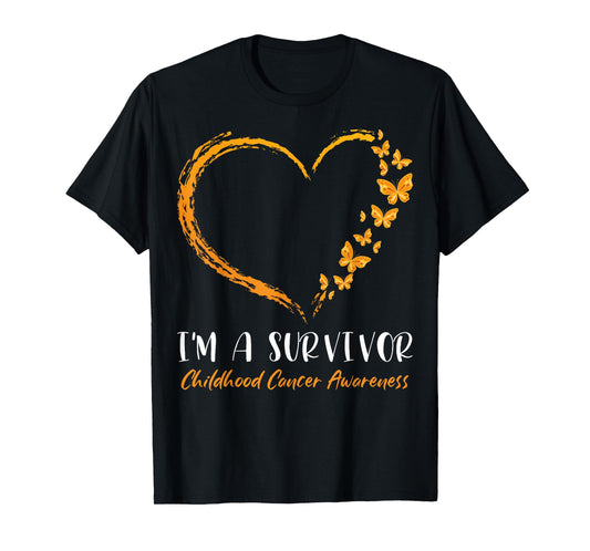 I'm A Survivor Childhood Cancer Awareness Heart Butterflies T-Shirt