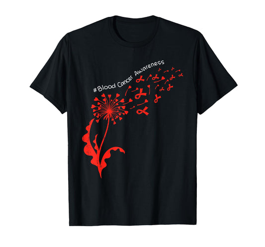 Dandelion Blood Cancer Awareness Ribbon Red Support T-Shirt