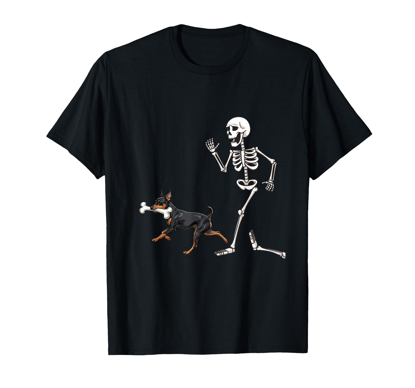 Funny Halloween Miniature Pinscher and Skeleton T-Shirt