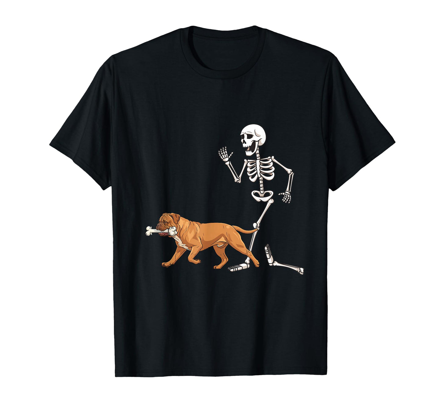 Funny Halloween Dogue de Bordeaux and Skeleton T-Shirt