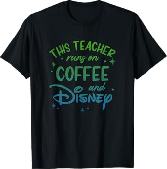 Disney This Teacher Runs On Coffee And Disney Gradient Logo T-Shirt