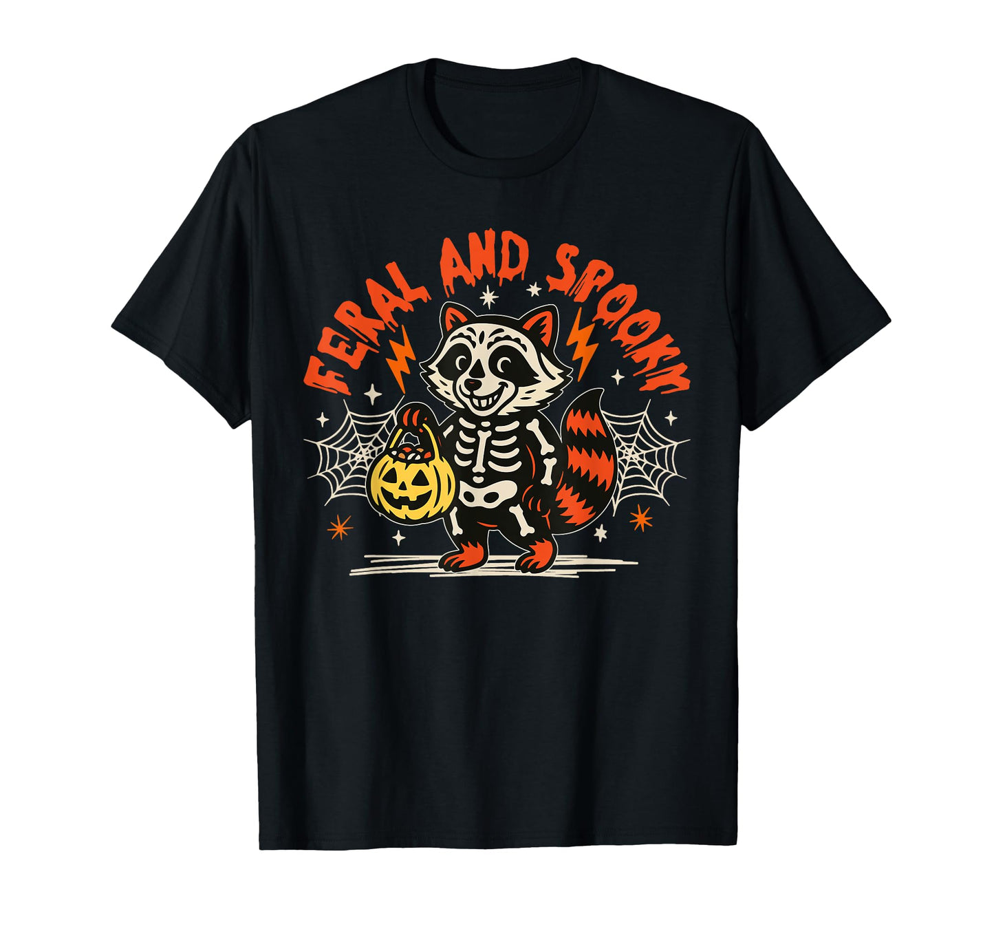 Feral and Spooky Funny Halloween Creepy Raccoon Skull T-Shirt
