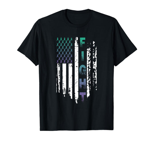 Fight Cancer USA Flag T Shirt Anal Cancer Awareness Shirt Women Men T-Shirt