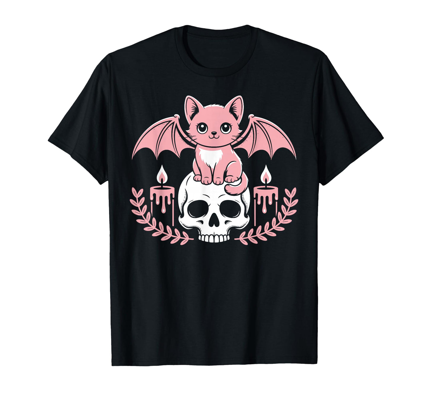 Kawaii Pastel Goth Cute Creepy Cat Bat Skeleton Men Women T-Shirt