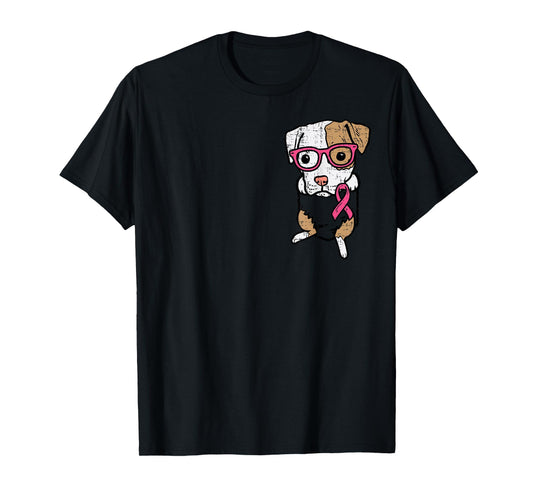 Pocket Pitbull Dog Pink Ribbon Breast Cancer Awareness Dog T-Shirt