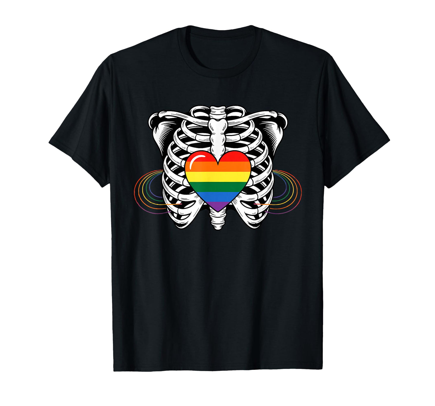 Skeleton Xray Ribs Halloween Heart LGBTQ Gay Pride Ally T-Shirt