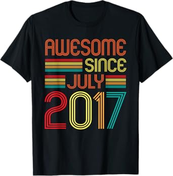 Awesome Since July 2017 Vintage 8th Birthday 8 Years Old T-Shirt