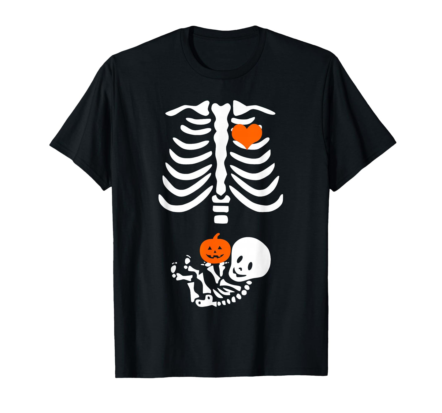 Halloween Skeleton Baby Rib Cage Maternity Pregnant Pumpkin T-Shirt