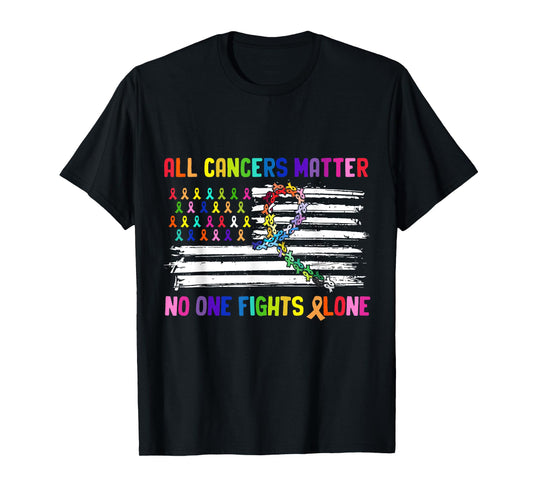 No One Fights Cancer Alone US Flag T-Shirt