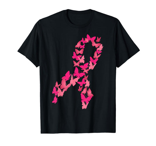 Pink Ribbon Butterfly Cute Breast Cancer Awareness Gift T-Shirt