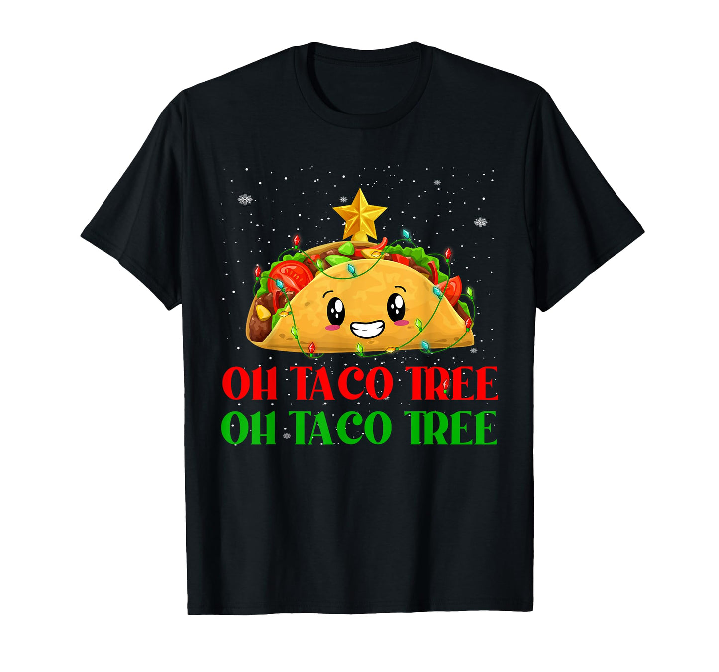 Funny Oh Taco Tree Mexican Tacos Christmas Tree Lights Xmas T-Shirt