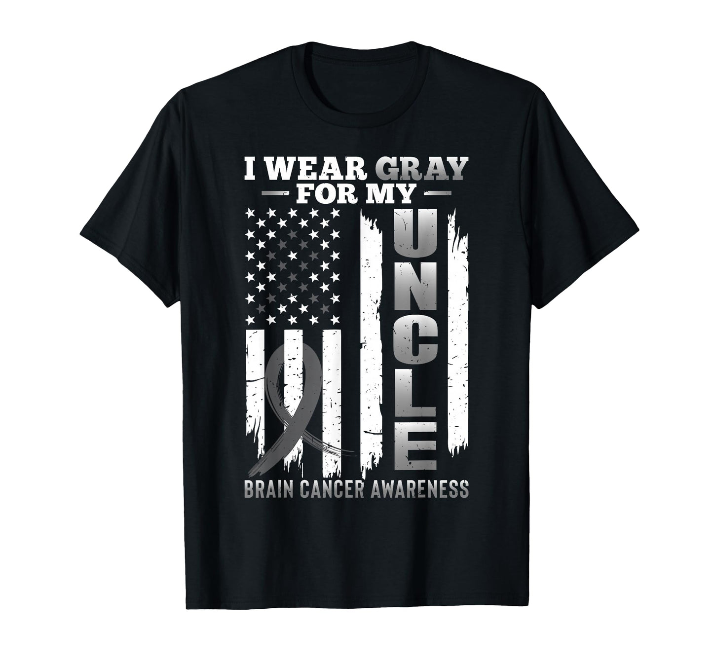 I Wear Gray for My Uncle - USA Flag Brain Cancer Awareness T-Shirt