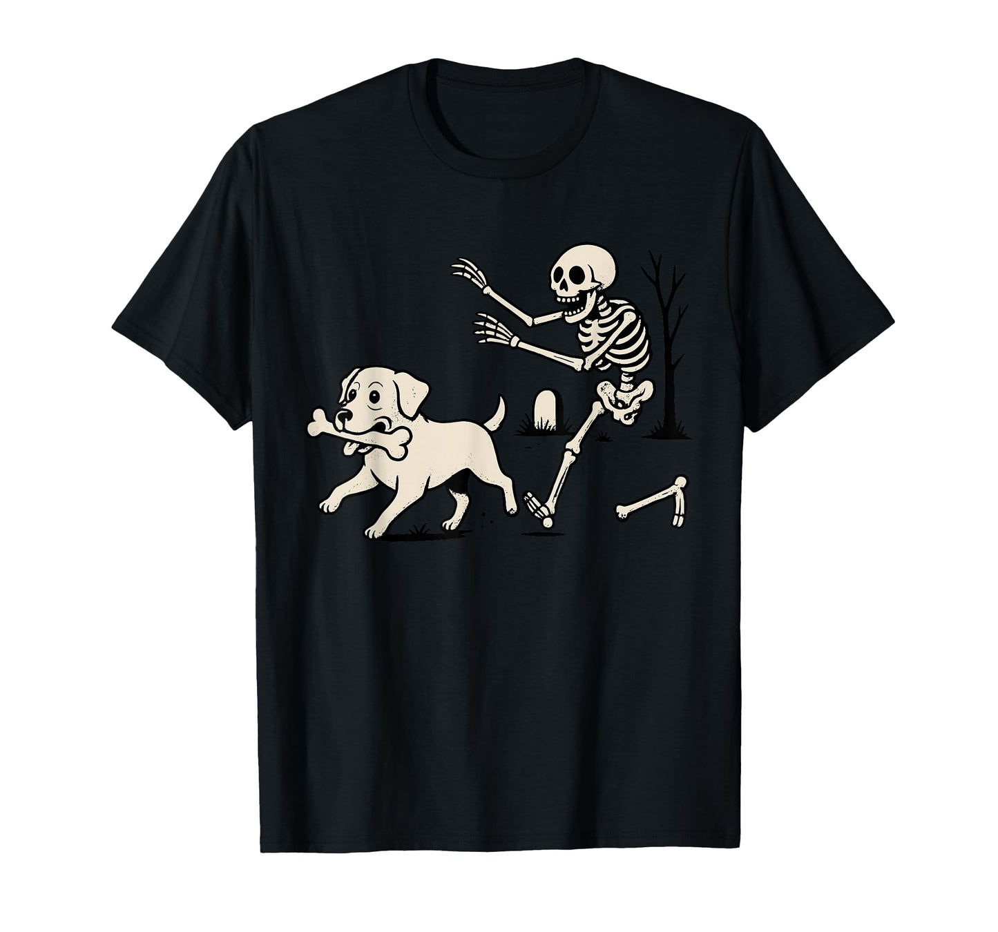 Skeleton Chasing Labrador Dog Halloween Spooky Dog Lover T-Shirt