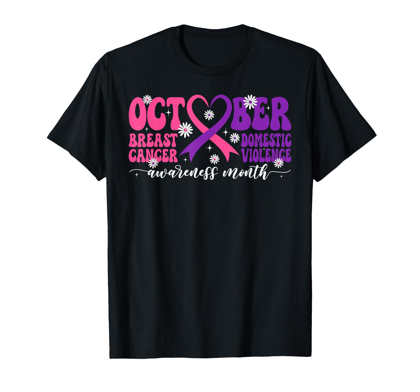 Groovy October Domestic Violence Breast Cancer Awareness T-Shirt