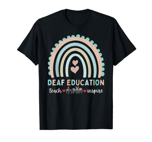 D/HH Teacher Deaf Hard of Hearing ASL Sped IEP Cute Rainbow Men Women Kids T-Shirt