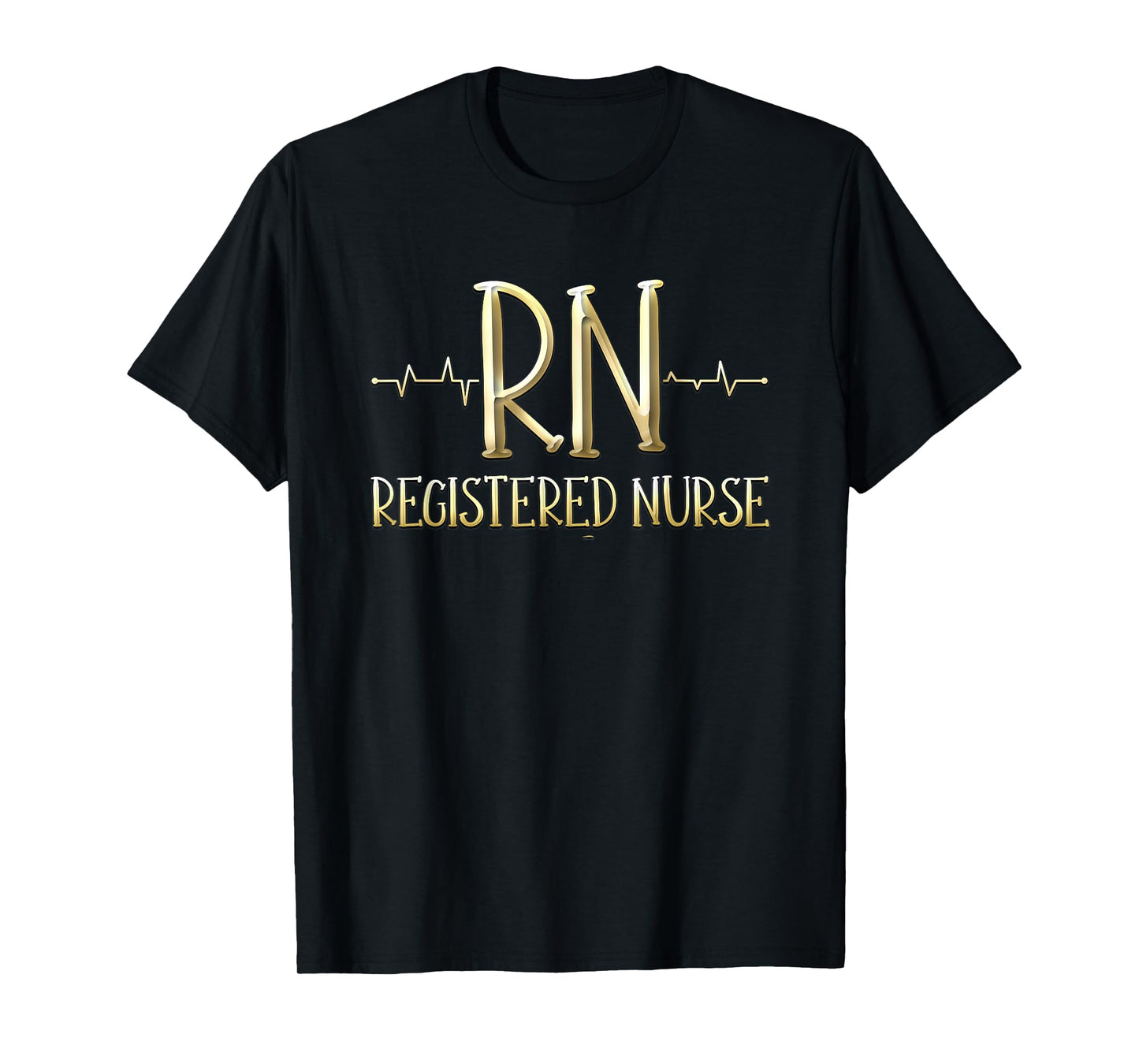 Gold RN Registered Nurse Nursing Heartbeat Graphic Design T-Shirt