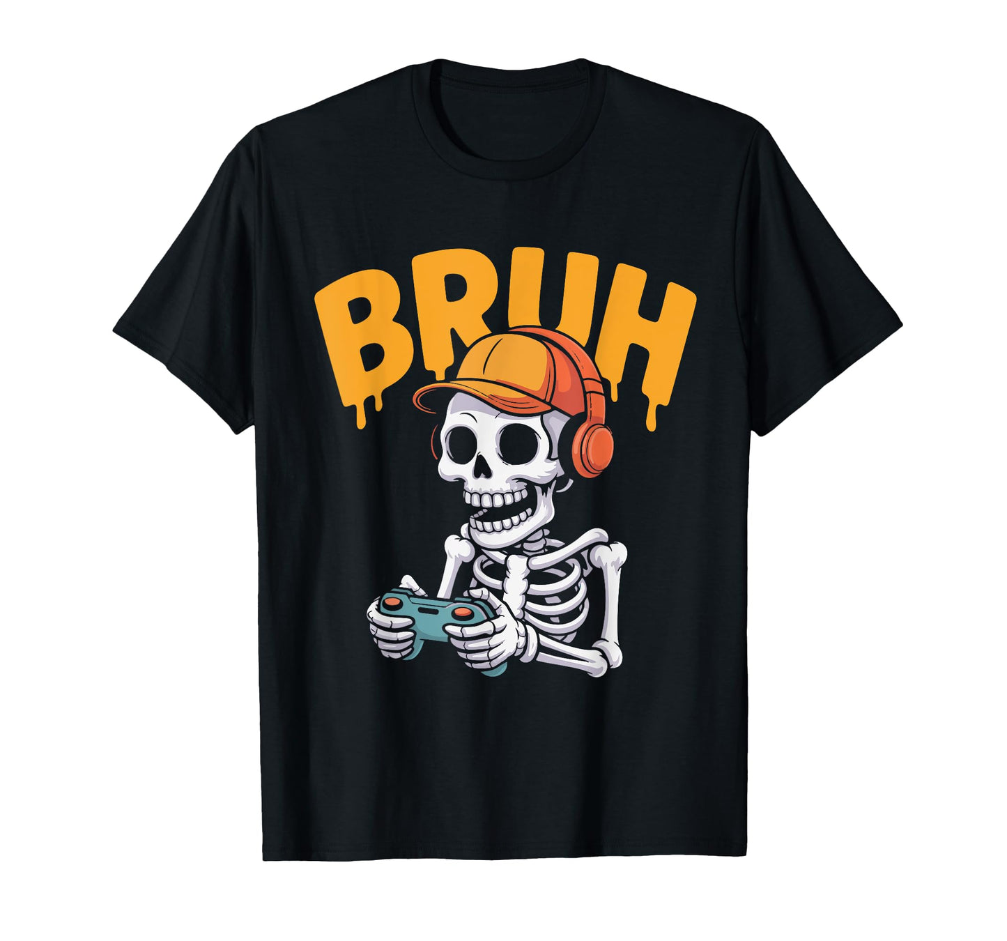 Bruh Halloween Boys Kids Gamer Mens Skeleton Video Gaming T-Shirt