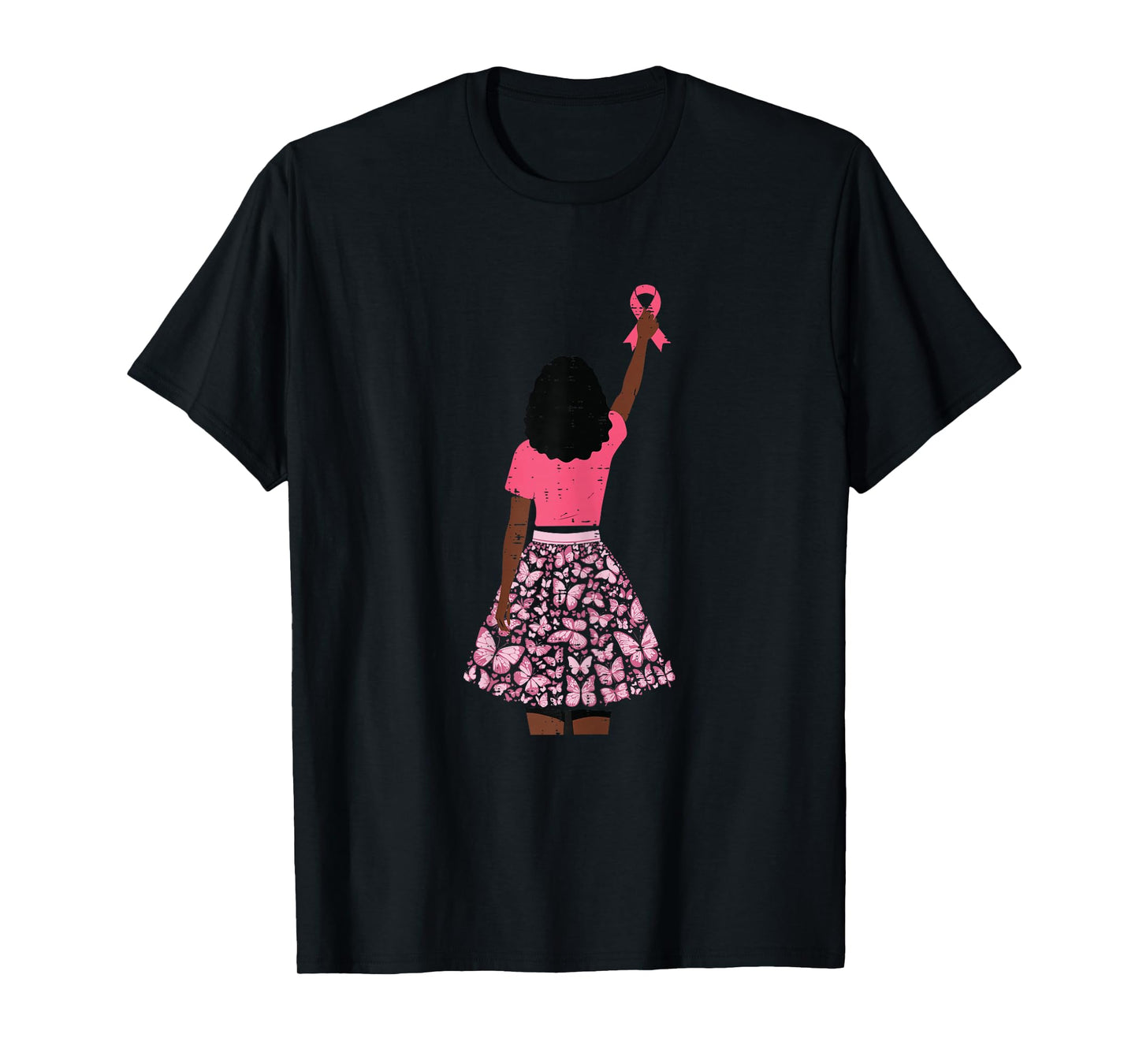 Breast Cancer Afro Girl Pink Ribbon Awareness Women Kids T-Shirt