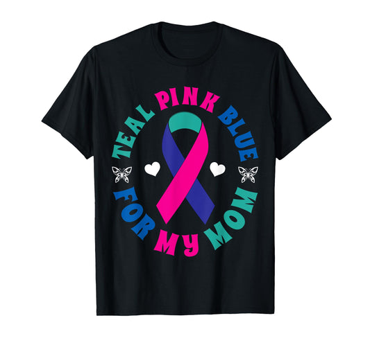 I Wear Teal Pink Blue For My Mom Thyroid Ribbon T-Shirt