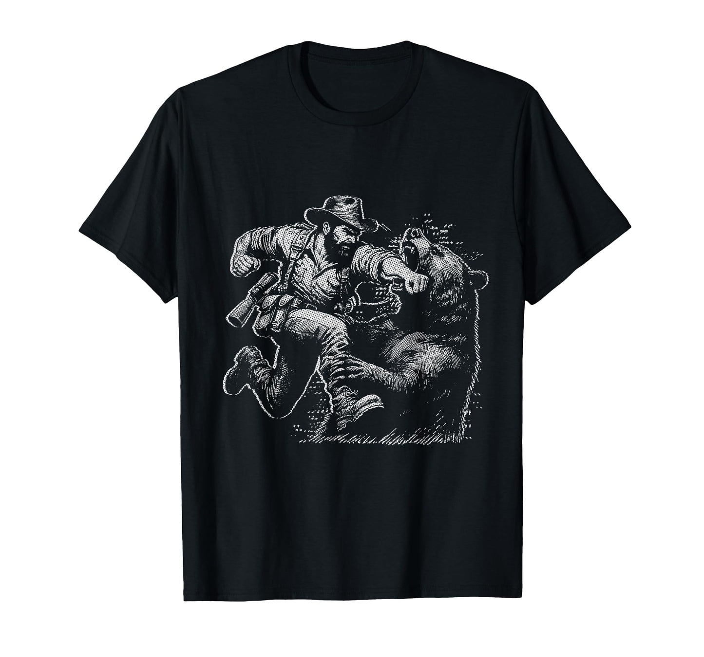 Bear Funny Man Punching Bear Retro Vintage Hunting Camping T-Shirt