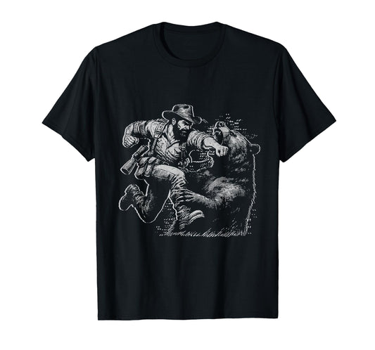 Bear Funny Man Punching Bear Retro Vintage Hunting Camping T-Shirt