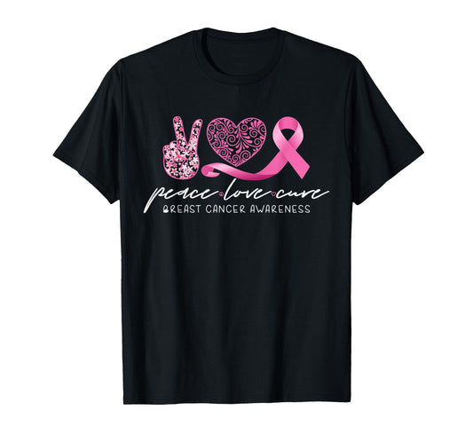 Peace Love Cure Breast Cancer Awareness T-Shirt