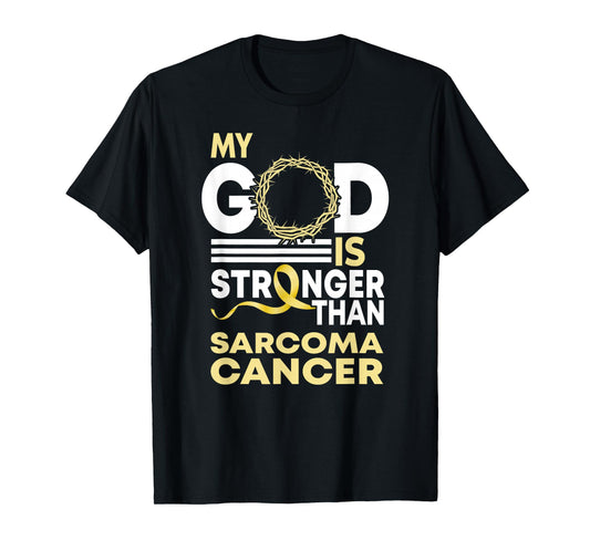 My God Is Stronger Than Sarcoma Cancer Awareness Ribbon T-Shirt