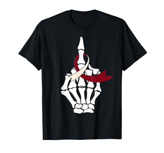 Fuck Head & Neck Cancer Middle Finger Burgundy Ivory Ribbon T-Shirt