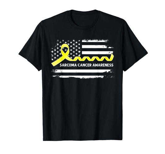 Sarcoma Cancer Awareness American Flag - Yellow Ribbon T-Shirt