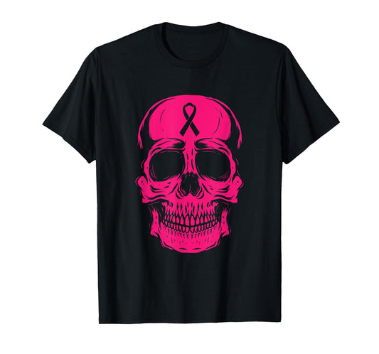 Skull Pink Ribbon Breast Cancer Awareness Skeleton Warrior T-Shirt