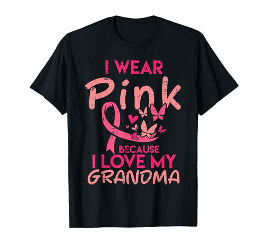 I Wear Pink Love My Grandma Breast Cancer Awareness Boy Girl T-Shirt