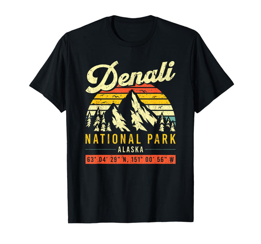 Denali Vintage Retro Coordinate Alaska National Park T-Shirt