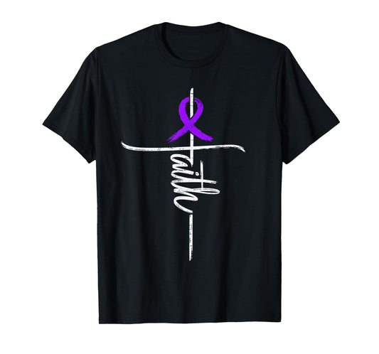 Faith Pancreatic Cancer Awareness Christian Ribbon Purple T-Shirt