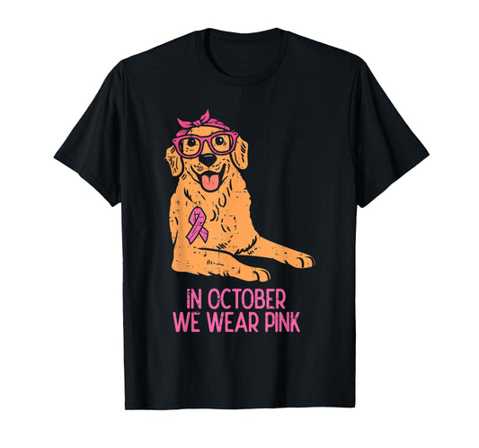 October We Wear Pink Golden Retriever Breast Cancer Dog T-Shirt