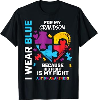 Grandma Grandpa I Wear Blue For My Grandson Autism Awareness T-Shirt
