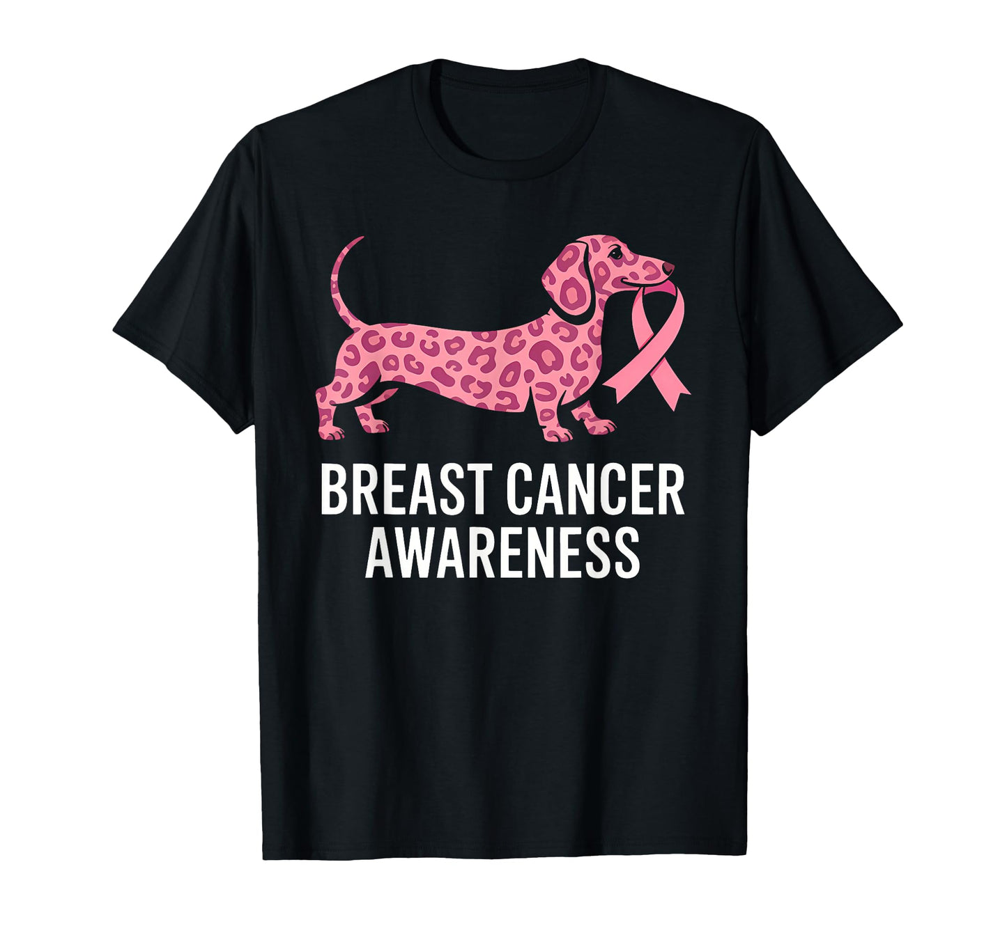 Breast Cancer Awareness Dachshund Leopard Pink Ribbon T-Shirt