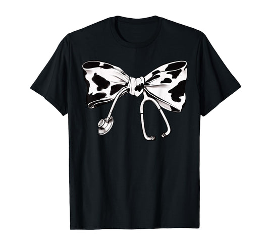 Cow Print Bow And Stethoscope Nurse RN Graduation Coquette T-Shirt