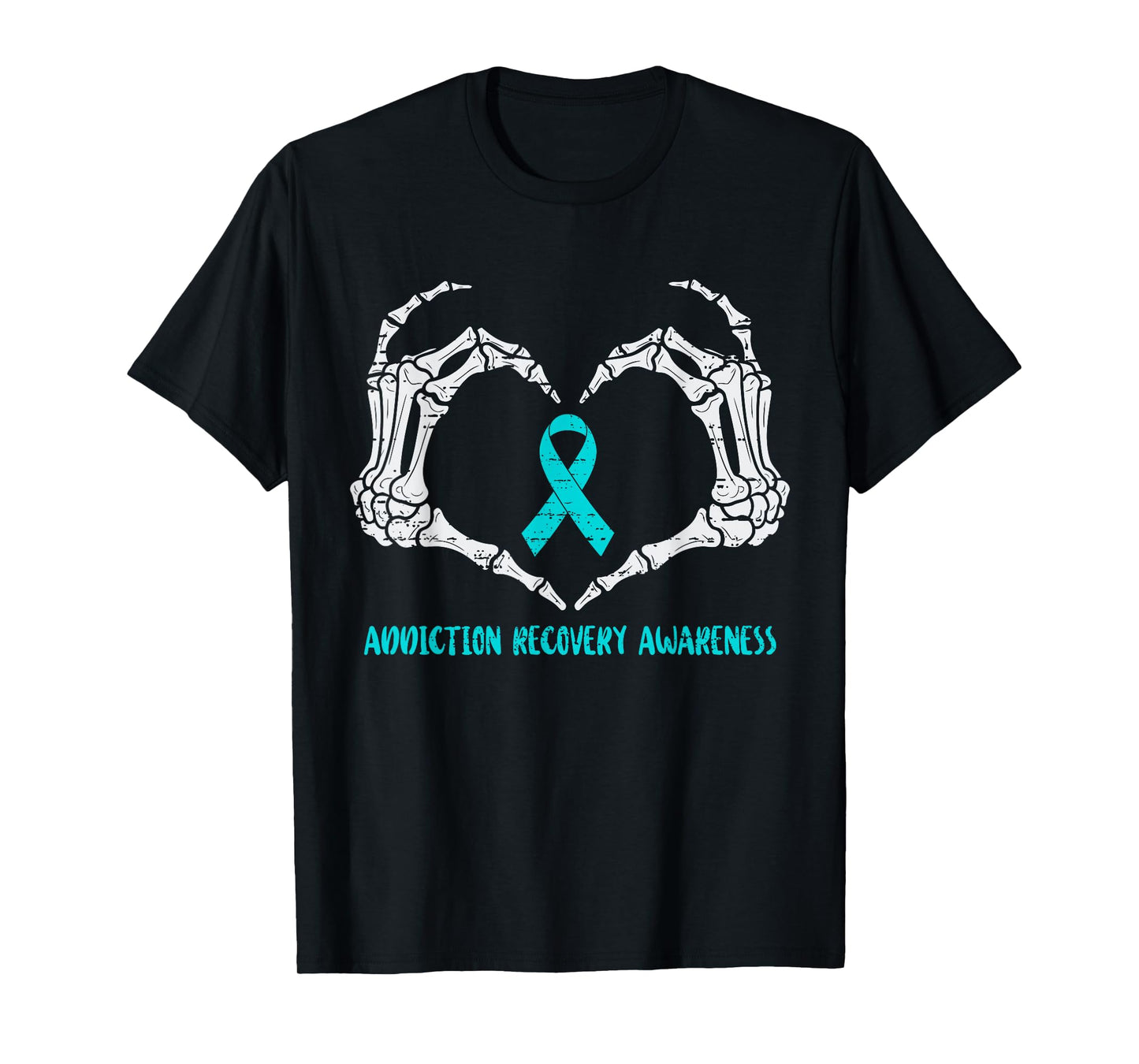 Addiction Recovery Awareness Drug Alcohol Skeleton Ribbon T-Shirt