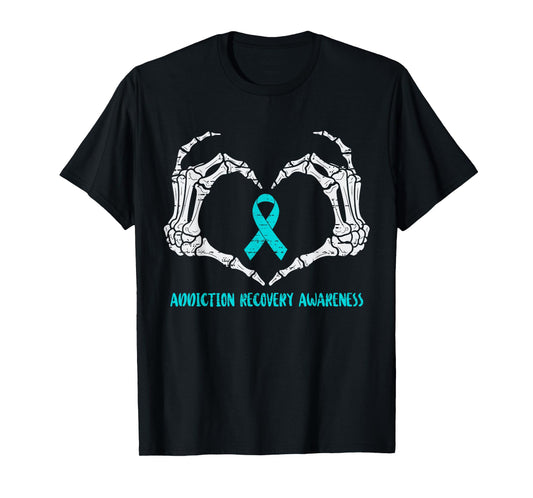 Addiction Recovery Awareness Drug Alcohol Skeleton Ribbon T-Shirt