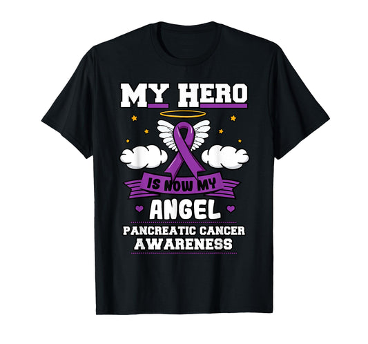 My Hero Is Now My Angel Pancreatic Cancer Purple Supporters T-Shirt